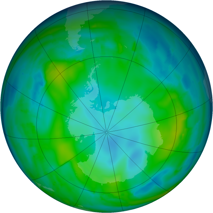 Antarctic ozone map for 20 May 2010